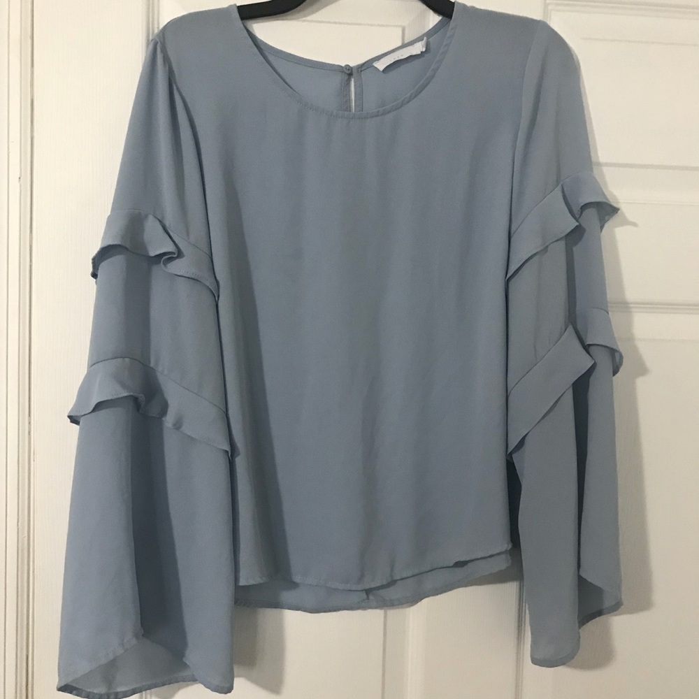 Lush Light blue ruffled Sleeve blouse- Large